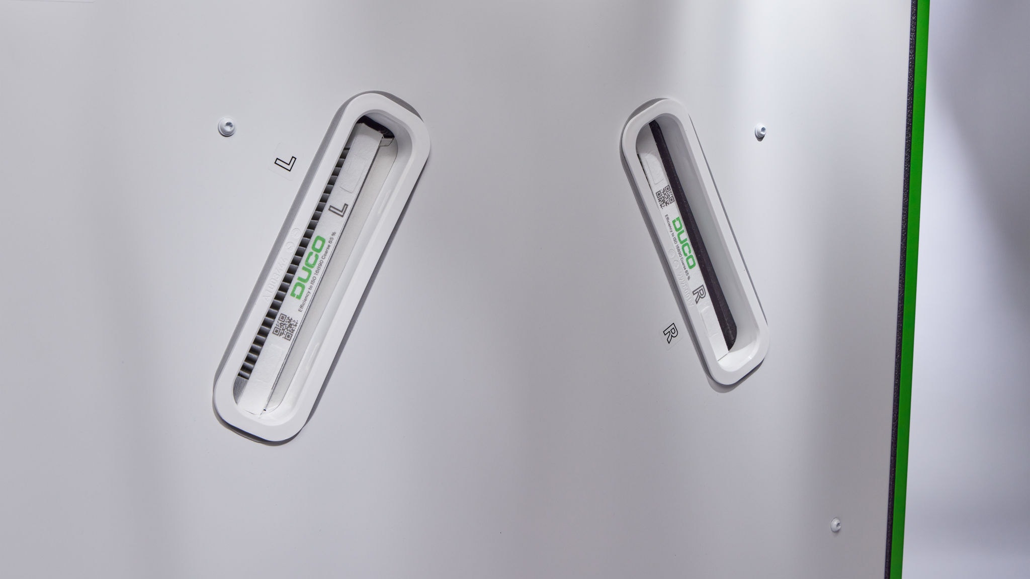 Front view packshot of Daikin's new DucoBox Energy Comfort Plus. This is a smart centralised heat recovery ventilation unit (CHRV) .